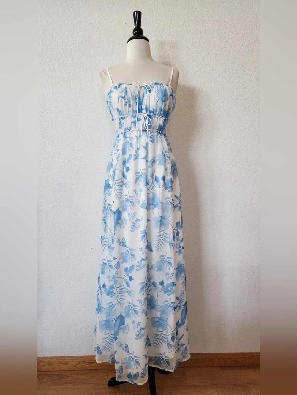 Blue Floral Smocked Maxi Dress - Women's Summer Sundress